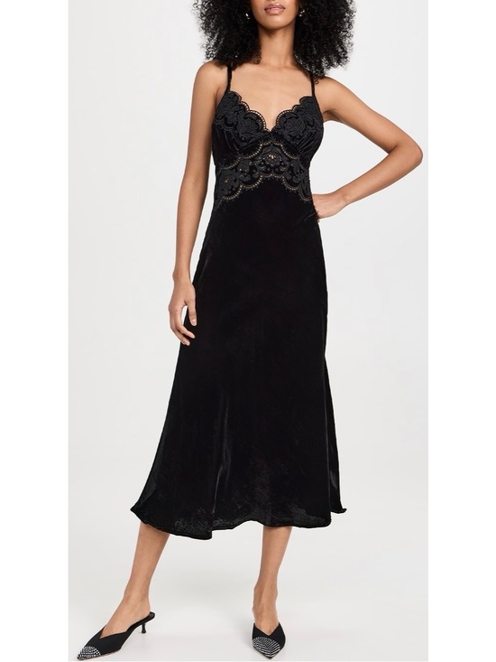 FARM Rio Dresses & Skirts - Farm Rio Richelieu Midi Slip Dress Size S Black Velvet Lace Whimsigoth Evening